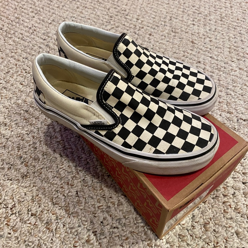 Checkerboard slip on vans